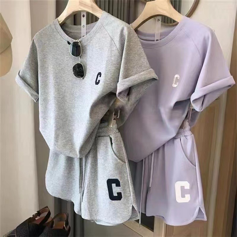 Cross-Border Amazon Casual Sports Suit Women's Summer Thin Summer Clothing Fashionable Short-Sleeved Shorts Two-Piece Set