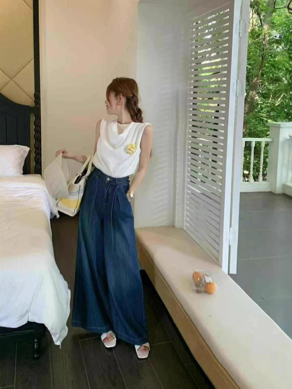 家97-24  莉莉家高货 71棉29莱赛尔天丝窄版大阔腿直筒牛仔裤5305|undefined