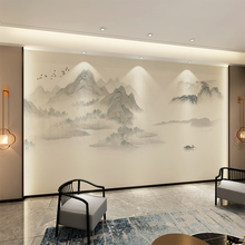 新中式写意山水壁纸高端电视背景墙壁画客厅卧室影视墙纸无缝墙布