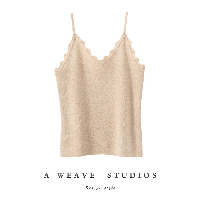 Solid Color Spaghetti Strap Design, Sweet Lace Trim, Pullover Sleeveless Vest, Women's V-Neck Cashmere Camisole for Commuting