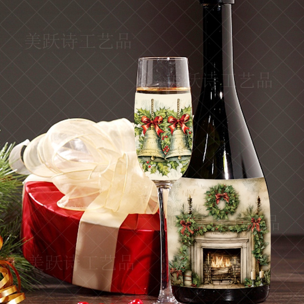Nuevo tema retro FIESTA DE Navidad decoración botella de vino pegatinas invierno Navidad decoración pegatinas adhesivas