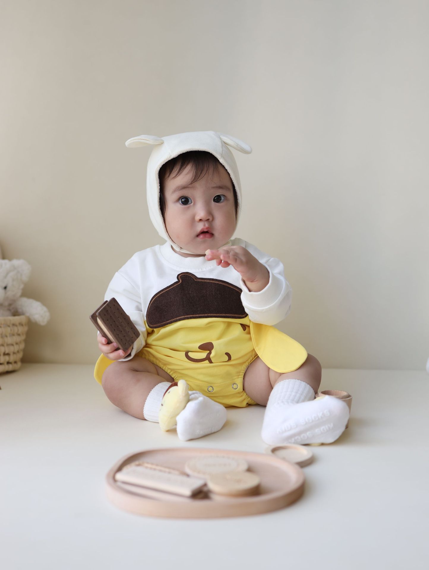 Mono de bebé de manga larga de estilo coreano de primavera ins pequeño mameluco de color a juego con forma de animal funda de Bebé Ropa de 100 años