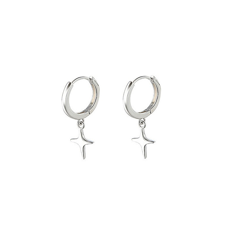 Classic Four-Pointed Smooth Four-Corner Hoop Simple Star Shape Trendy Korean Style Elegant Earrings For Men_voghion.com