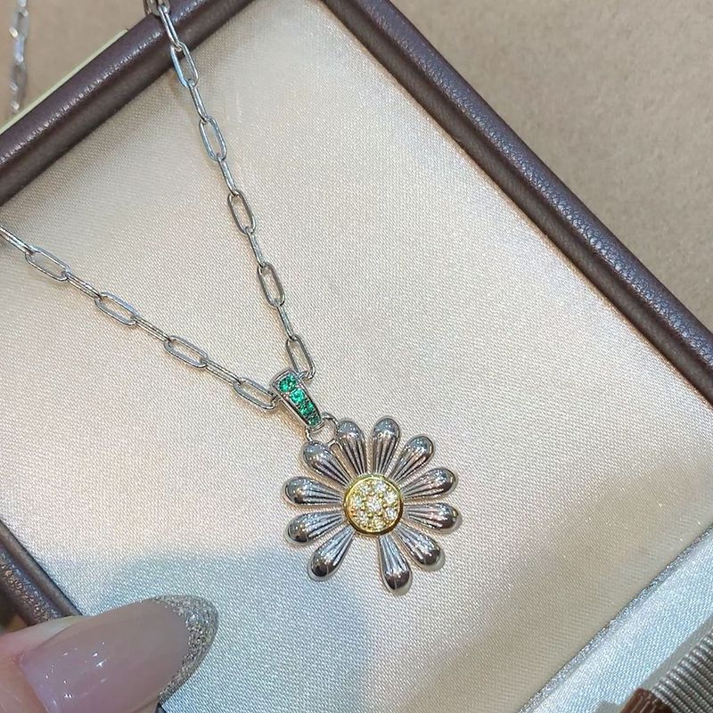通体s925纯银GD权志龙同款小雏菊镶钻项链轻奢小众精致百搭项链|undefined