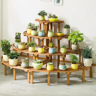 Balcony Flower Rack Flower Pot Plant Rack Balcony Movable Indoor Wooden Floor Folding Flower Rack for Living Room and Hall