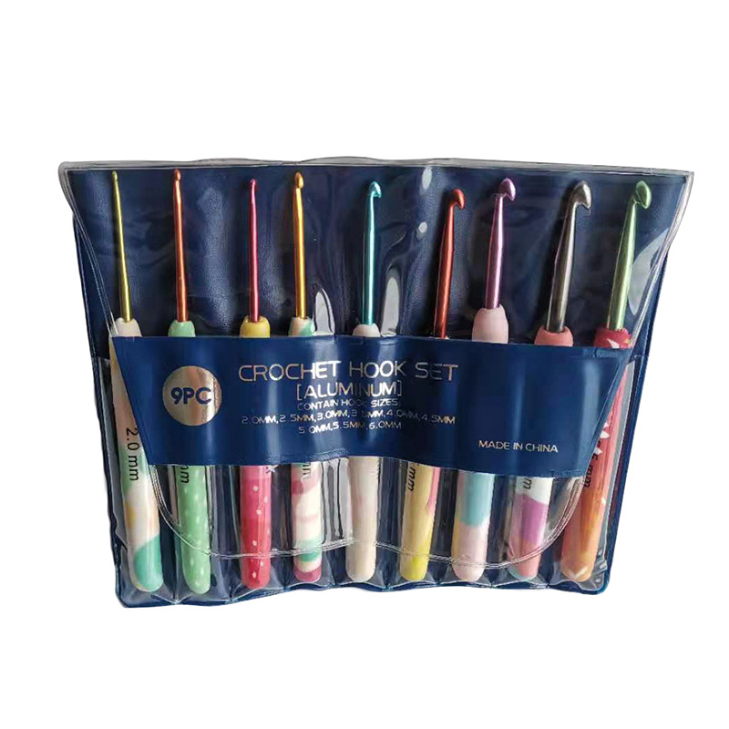 Herramientas de tejer aguja suéter suave cerámica mango color crochet suave mango crochet conjunto de 9 OPP bolsa de embalaje