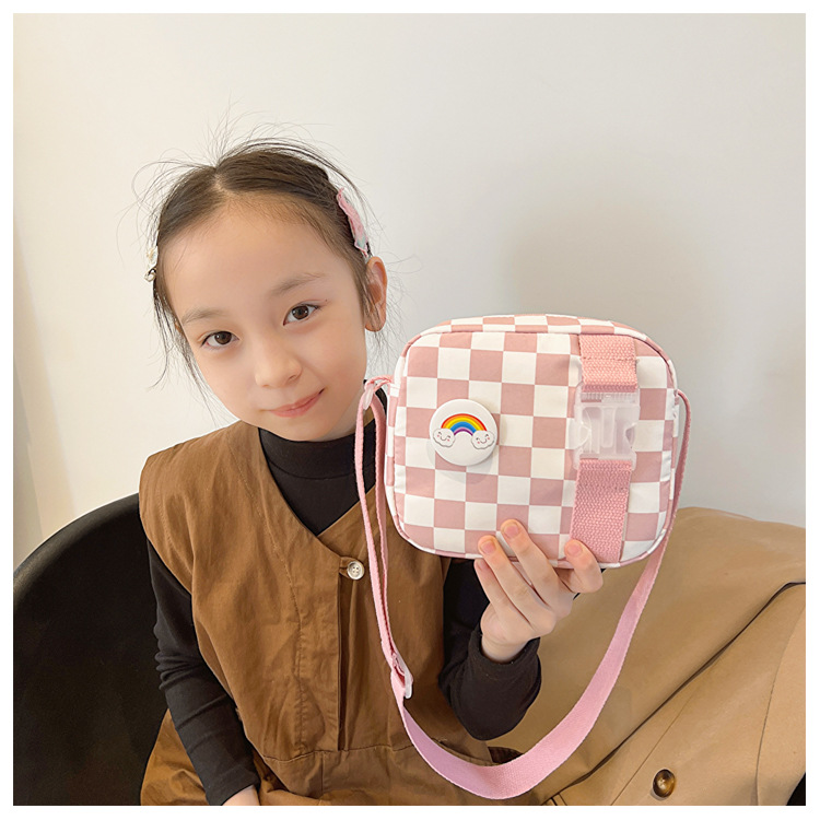 127g Weight Polyester Lining Material Zipper Closure Type Sling Strap Strap Type Shoulder Bag, Crossbody Bag Bags Type Casual Occasion Nylon Material Plaid Pattern All Seasons Season Kid'S, Women's Gender Cute Style Square Shape Kid'S Women's Nylon Plaid Cute Square Zipper Shoulder Bag Crossbody Bag 21