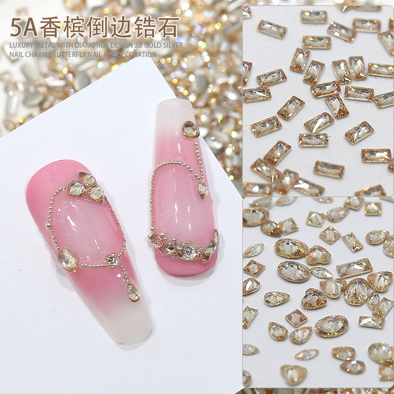 Champagne inverted zircon nail art diamond mini small size mixed love water drop horse eye pile drill nail jewelry wholesale