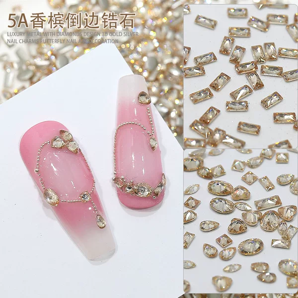 Champagne inverted zircon nail art diamond mini small size mixed love water drop horse eye pile drill nail jewelry wholesale