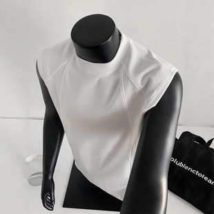 American Heavyweight Threaded Vest Men's Summer Small Neckline Sleeveless White Short-Sleeved T-Shirt with Sports Fitness Vest