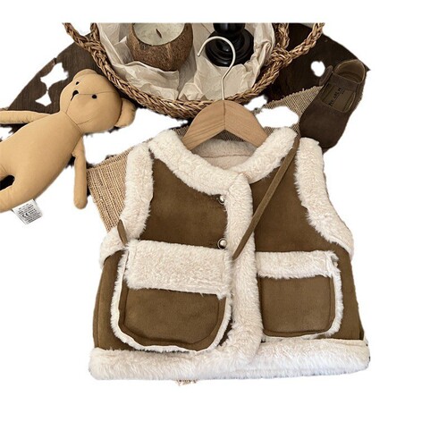 Ningli Girls' Vest Autumn and Winter New Children's Fashion Lamb Velvet Sleeveless Vest Baby Sweet Little Fragrance Jacket