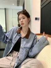 2025新款秋装美式风设计感高级感百搭翻领单排扣牛仔长袖外套女潮