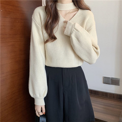 针织衫内搭秋冬季女装纯色新款设计感小众V领红色长袖毛衣女上衣