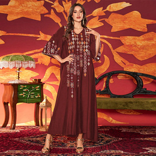 Ky1878-1 Middle Eastern Cross-Border Women's Robe Amazon Elegant Embroidered Loose Dress Party Dress