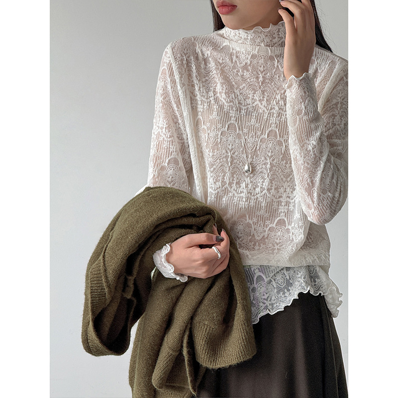 Orange and white autumn new arrivals: Korean-style half-turtleneck knit base shirt, versatile and elegant top for women, 8022