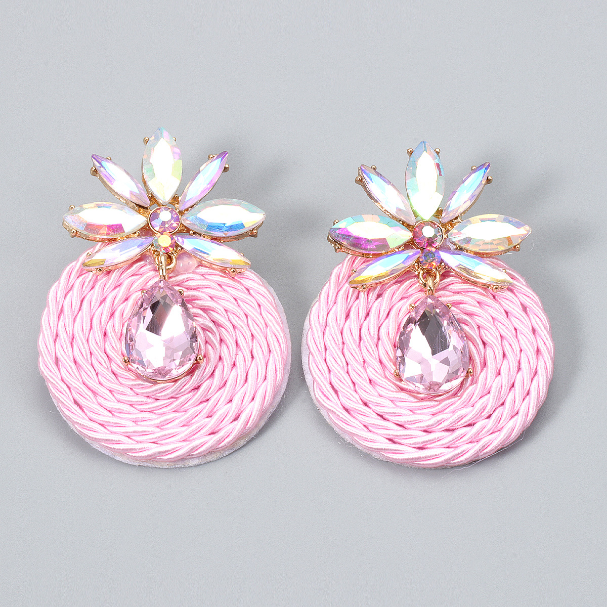 fashion rhinestone geometric round earrings