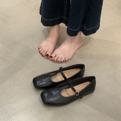 法式方头一字扣平底鞋浅口百搭温柔芭蕾鞋软底文艺风玛丽珍单鞋子