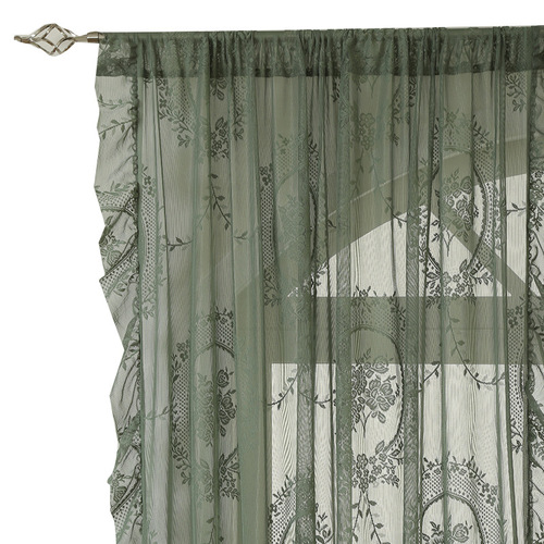 French Country lace curtain for living room, bedroom, balcony, bay window, semi-lightproof window curtain with gauze and valance, lotus leaf edge