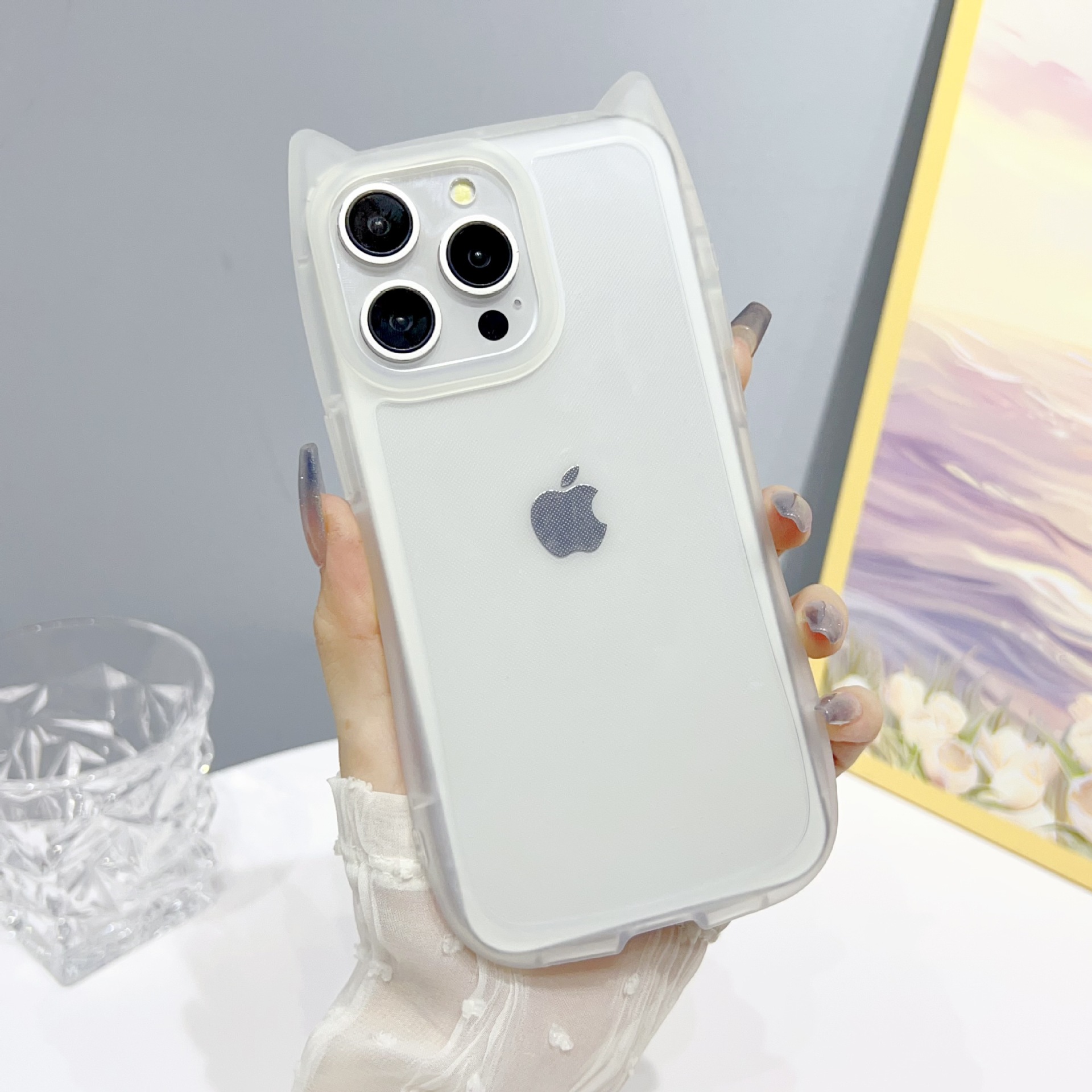 Matte Silicone Phone Case With Cat Ears For Iphone 16 Pro Max_voghion.com