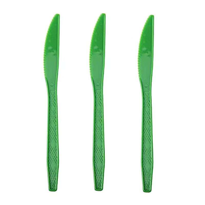 25 piezas transfronterizas Amazon PS desechable de plástico cuchillo, tenedor y cuchara vajilla de tres piezas conjunto de banquete de la torta del partido