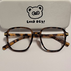 女性用レトロヒョウ柄ブルーライトカットメガネ、度付き近視用、プロ用メガネ、すっぴん、大きな顔、スリムなアイフレーム