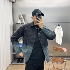 メンズファッションデニムハイストリートグラデーション水洗い古い花デニムジャケット刺繍メンズジャケットファッションBACHF1499