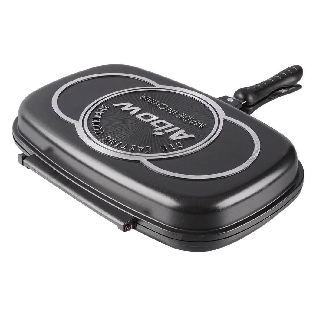 Comercio exterior [32cm] Bandeja para hornear de doble cara antiadherente de mármol fundido a presión de aluminio para el hogar, sartén para bistec