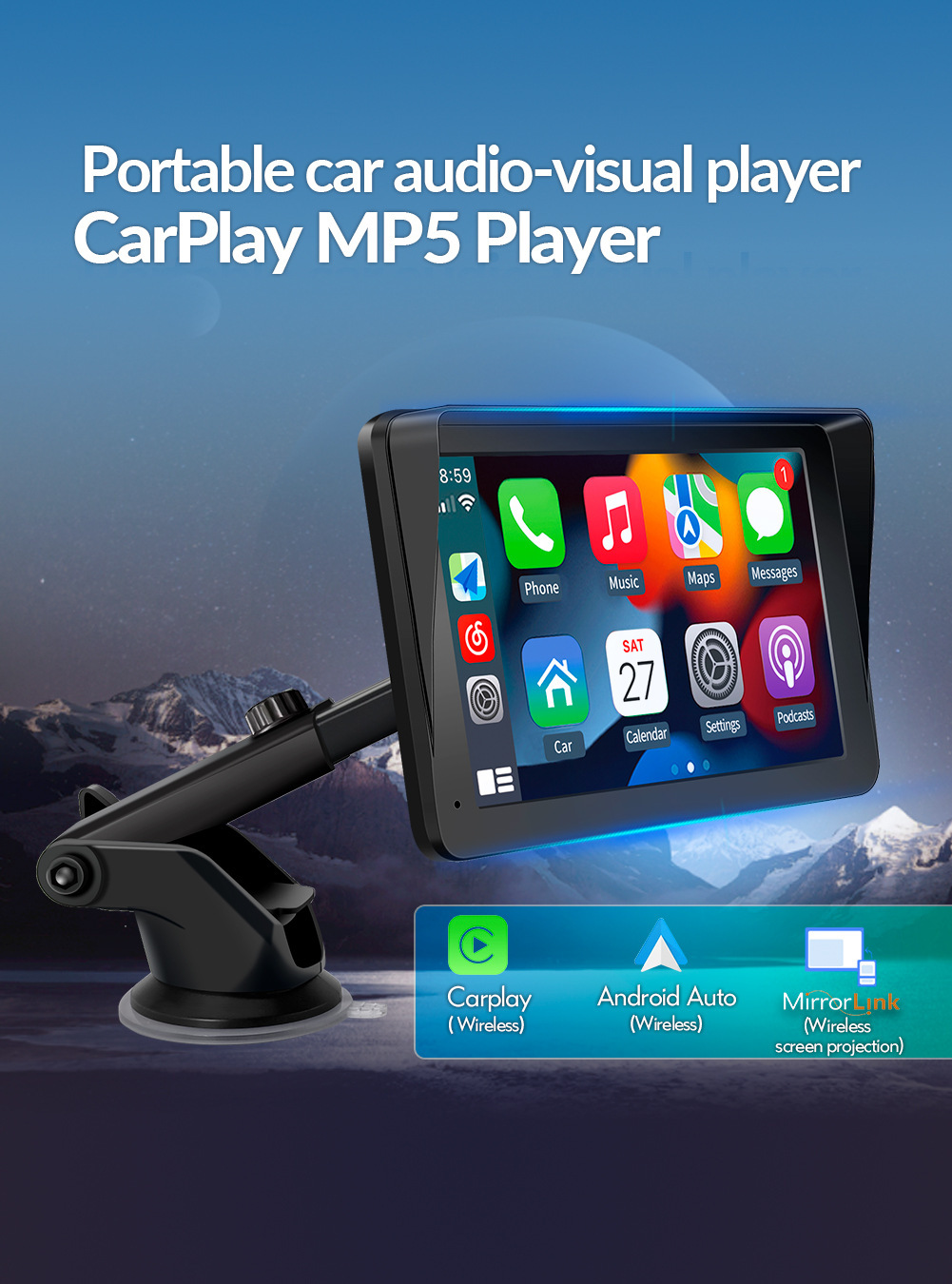 7-inch car MP5 portable interconnected wireless Carplay Android AUTO HD large screen PND car navigation