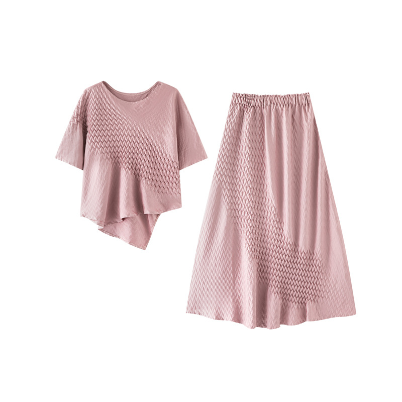 Miyake Age-Reducing Pure Color Pleated Round Neck Short-Sleeved T-Shirt for Women 2025 Summer New Design Versatile Loose Top