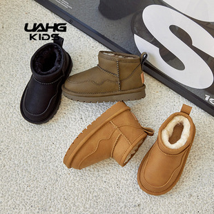 Children's Snow Boots 2024 Winter New Boys' Bread Boots Waterproof Girls Baby Fleece-Lined Thickeneded Snow Cotton Trend