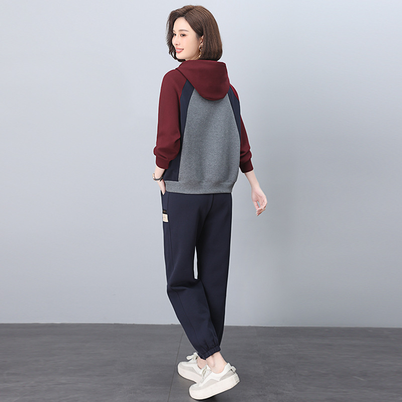 Brand Counter Spring New Korean Style Large Size Color Matching Two-Piece Sportswear Casual Suit