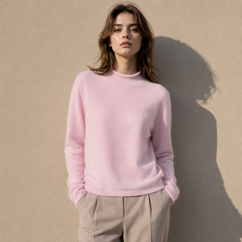 2026 Autumn/Winter Cashmere Base Shirt Long Sleeve Wool Knit Pullover with Half Round Neck for Women, Cashmere Sweater