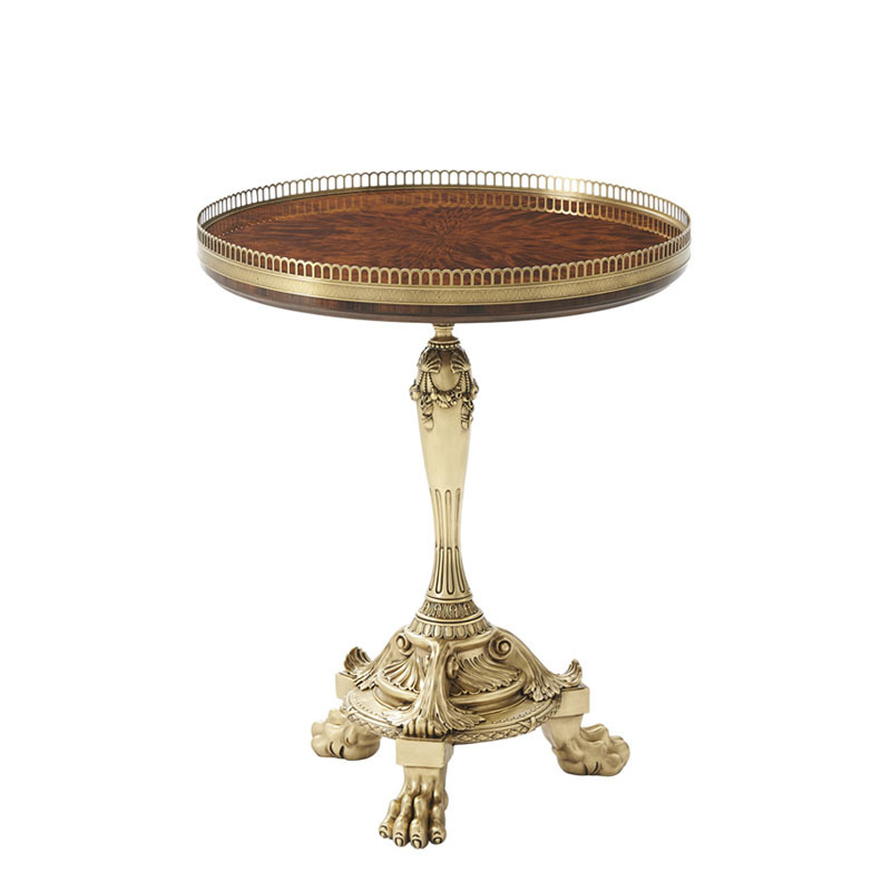 British full copper small coffee table, neoclassical wood grain pattern inlaid living room round table, Alexander Lacasa sample room furniture