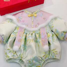 周岁女宝宝礼服秋冬季中国风儿童生日宴会抓周连体衣唐装包屁服