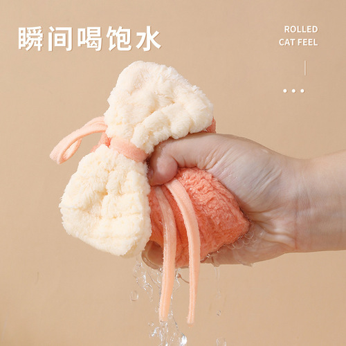Hand towel hanging cute cartoon bow absorbent hand towel coral velvet bathroom kitchen hand towel