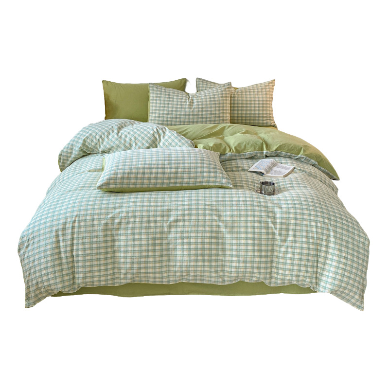 Algodón simple cuadrícula set de cuatro piezas 100 algodón completo 2025 nuevo set de sábanas domésticas de tres piezas colcha de algodón 4