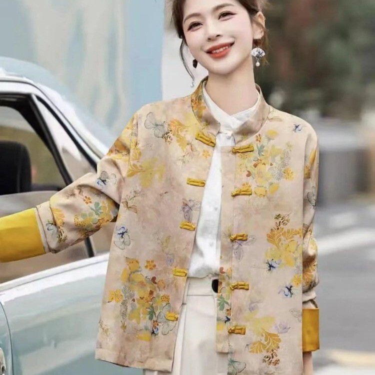 New Chinese-Style Autumn Jacket for Women, Petite Size, Spring and Autumn Retro Shirt with Button-Up Design, Cardigan, Short Tang Suit New Chinese-Style Autumn Jacket for Women, Petite Size, Spring and Autumn Retro Shirt with Button-Up Design, Cardigan, Short Tang Suit