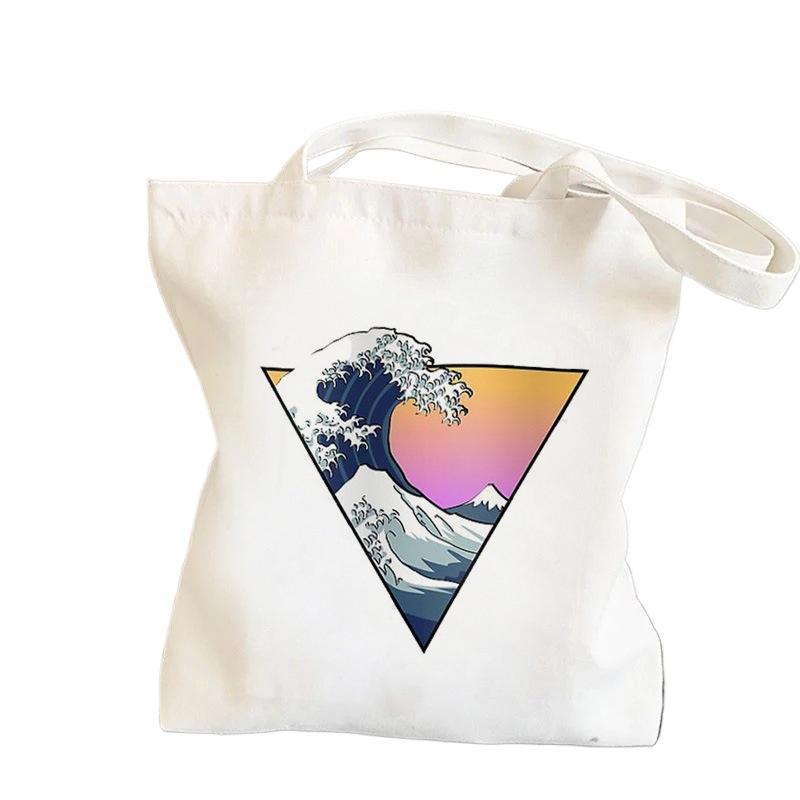 Comercio exterior transfronterizo Gran ola japonesa impresa bolsa de lona Harajuku bolsa de hombro bolsa de mano bolsa de compras en stock