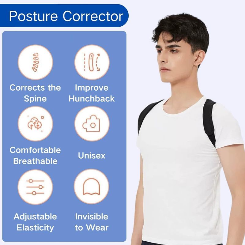 Amazon 大人用矯正ベルト 男性と女性用 背中と座り姿勢矯正ベルト メモリーネックプロテクター 背中の丸まり防止 調節可能なロック|undefined