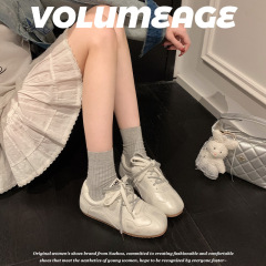 学院風真皮徳訓靴女2025年春軟底軽便白靴平底運動レジャー阿甘靴
