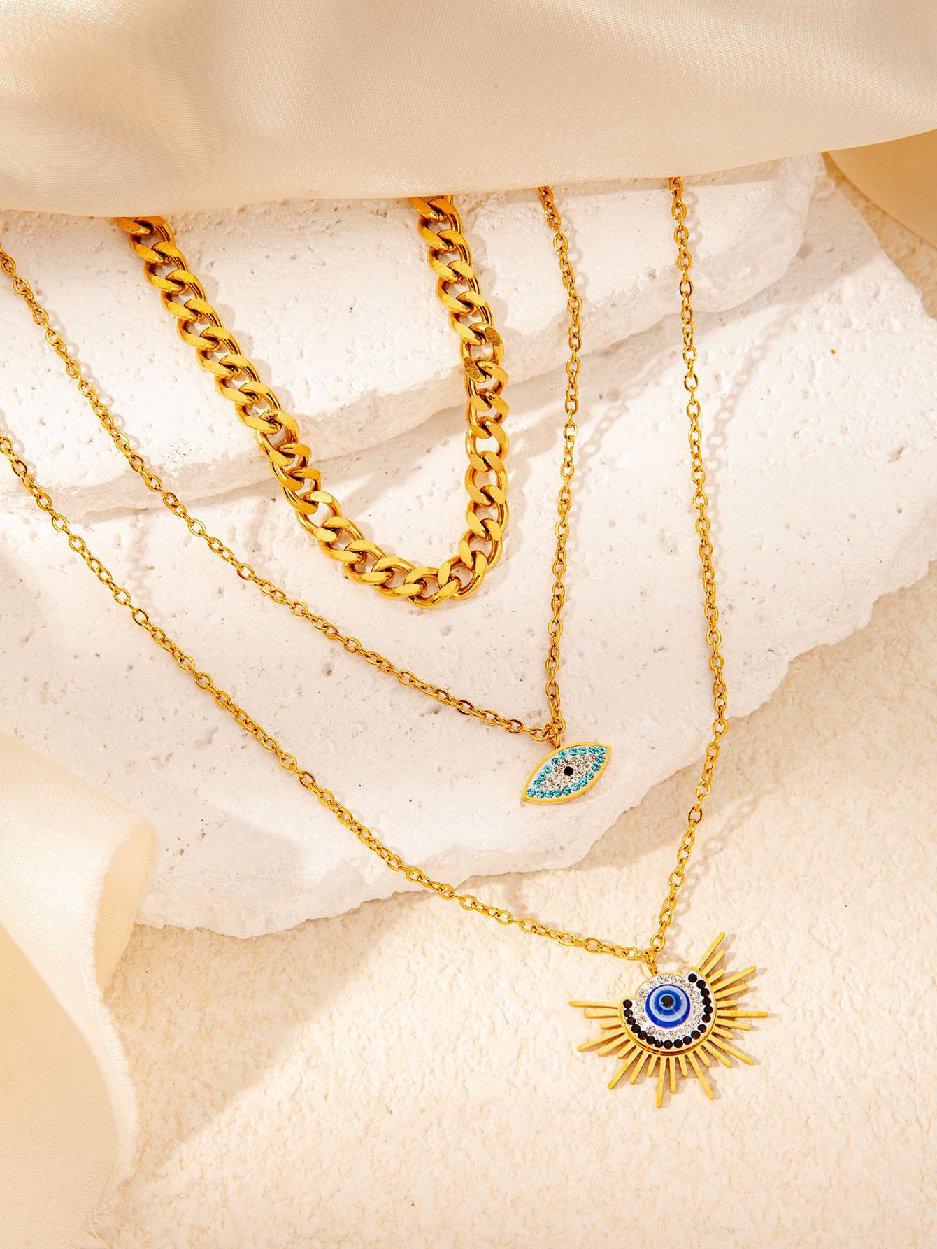 13g Weight 0.03µm Gold Plating Thickness Electroplated Gold Plating Process 18K Real Gold Plated Plating Material 201 Stainless Steel Pendant Material Zircon Inlay Material Layered Necklaces, Necklace Classification 201 Stainless Steel Chain Material cable chain Chain Type 1 Set Quantity Holiday, Daily Occasion 201 Stainless Steel Material Star Pattern Women's Gender Simple Style Style Plating Craft Wholesale Jewelry Simple Style Star Titanium Steel Plating Layered Necklaces Cable Chain 1