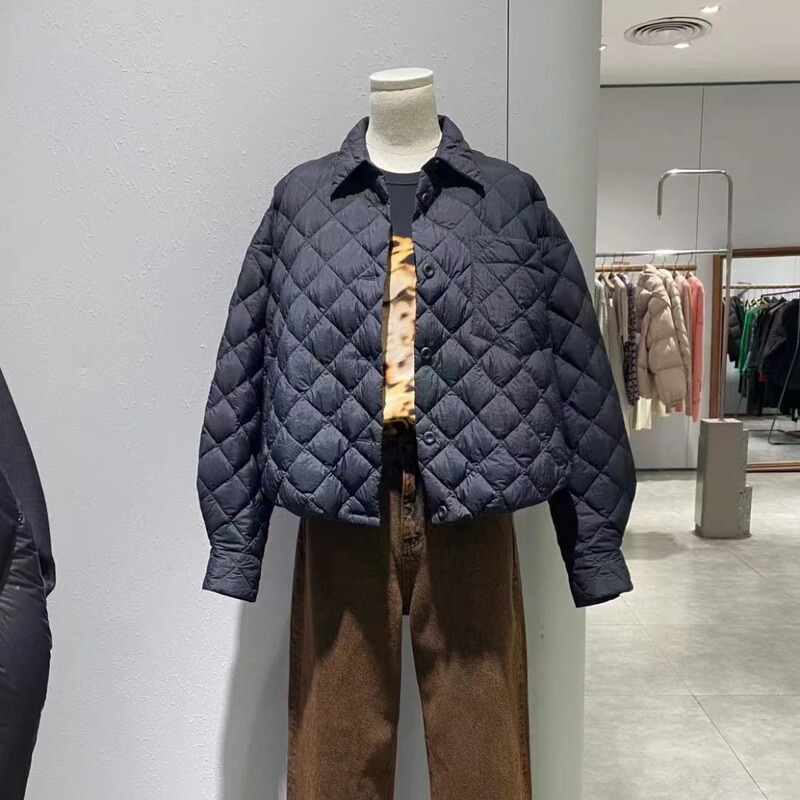 Cross-Border Autumn and Winter Thin Shirt-Collar down Jacket, Pink Short Style, New Lightweight Chanel-Style Quilted Jacket, European Goods