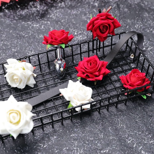Rose Breast Clamp Anal Plug Collar Set SM Sex Toys Couples Training Toys Sexual Teasing Back Court Development