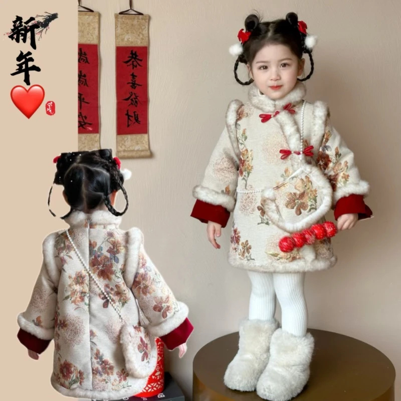 Niñas gruesas falda cheongsam otoño invierno 2025 nuevo estilo chino chino chino vestido de estilo nacional niños grueso vestido de Año Nuevo image 3