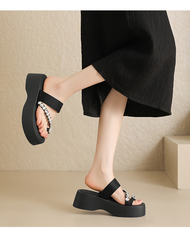 Sandal nữ đế dày tăng chiều cao đính đá lấp lánh phong cách Hàn Quốc — KN333 Đen chi tiết 17