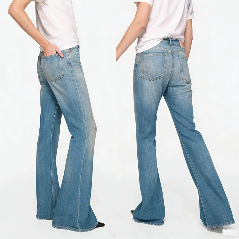 AC High-waisted Women's Jeans With Splatter-paint Graffiti, Blue Flared Pants, European And American Style, Versatile_voghion.com