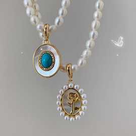 万能扣可拆吊坠复古巴洛克天然蓝松石绿松石爱心水滴珍珠项链单坠