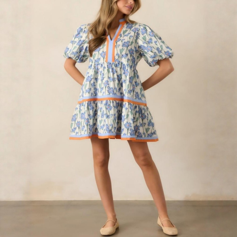 Cross-Border European and American Elegant Retro Printed Dress for Women, New Style Patchwork A-Line Dress, Vacation Dress Cross-Border European and American Elegant Retro Printed Dress for Women, New Style Patchwork A-Line Dress, Vacation Dress