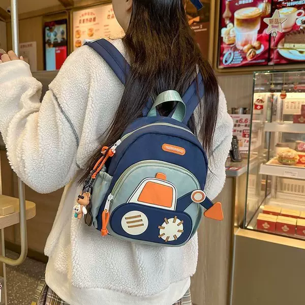 Kindergarten cartoon excavator backpack, new and cute design for babies