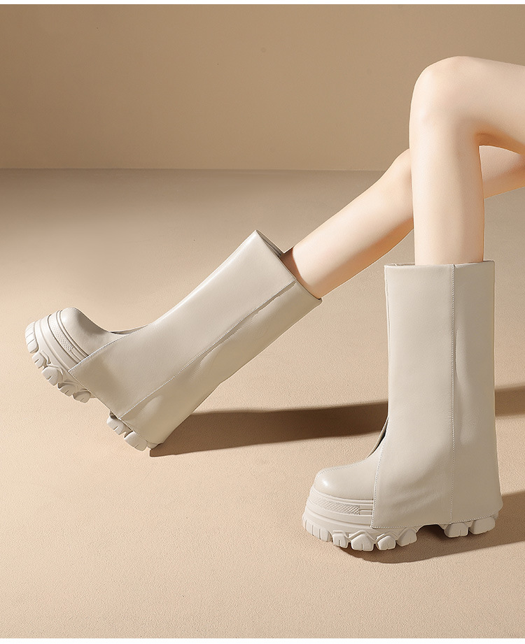 Boot nữ cổ cao ôm bắp chân đế dày gót 12 cm phong cách Anh quốc — Đen nhung chi tiết 6
